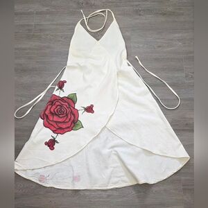 Summer Halter Wrap Style Dress Womans Sz M Cotton Roses